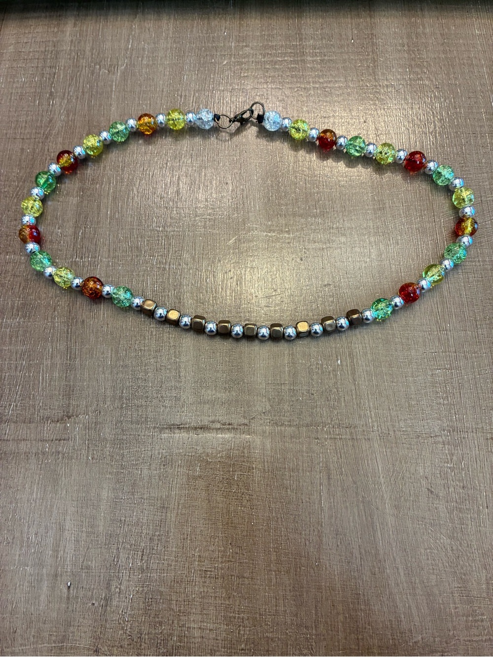 Multicolor Glass Beaded Choker Necklace - Vibrant Green, Red & Yellow